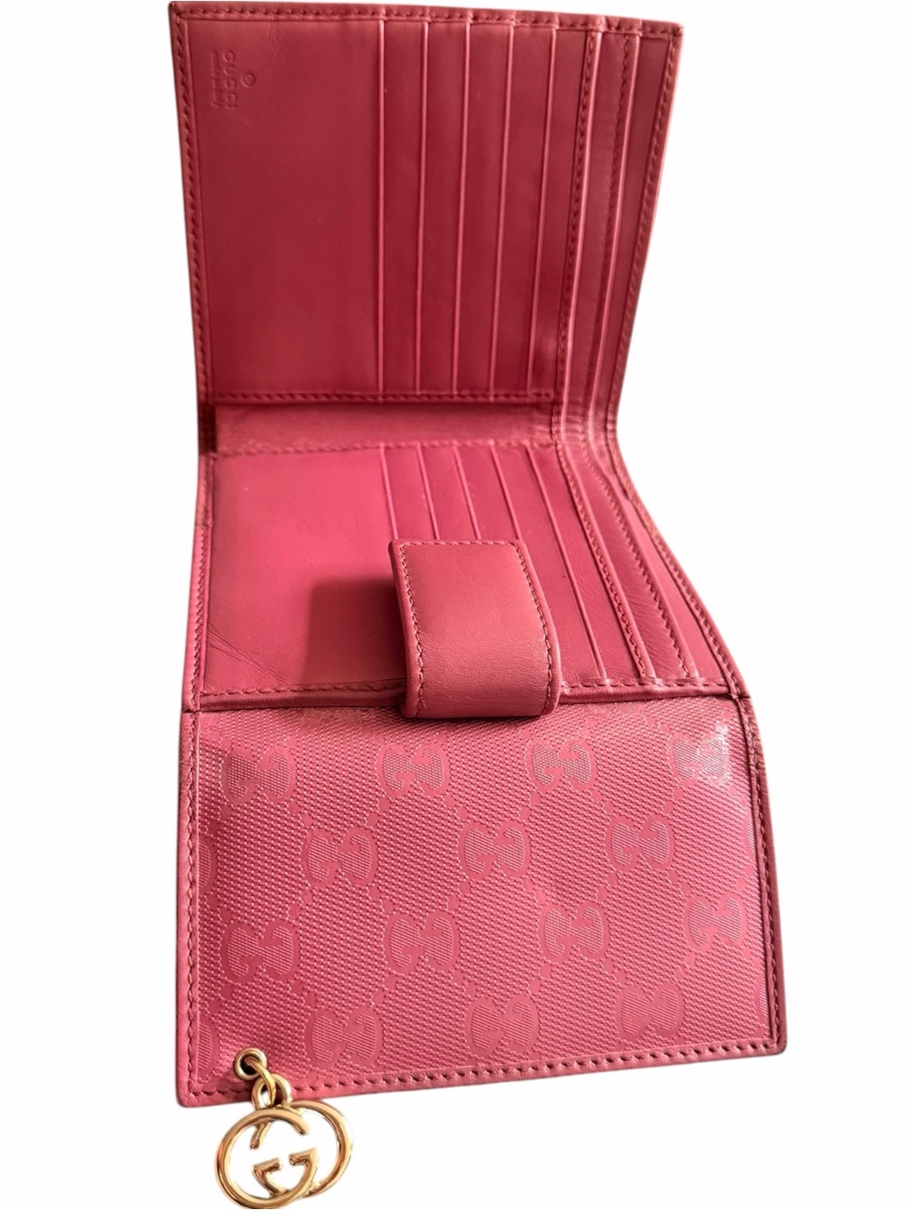 AUTHENTIC Gucci Rose Pink GG Embossed Leather Wallet- FREE COA - Picture 8 of 10